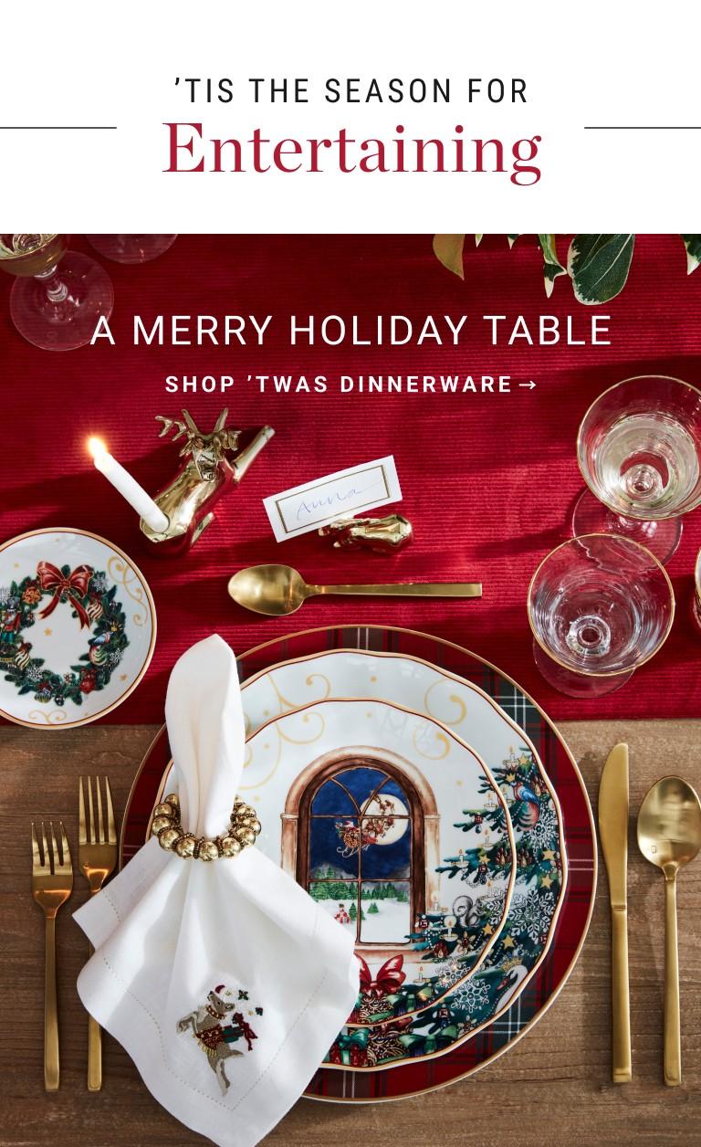 Our stunning dinnerware features iconic imagery and seasonal details that will charm every guest. | Shop Twas Dinnerware